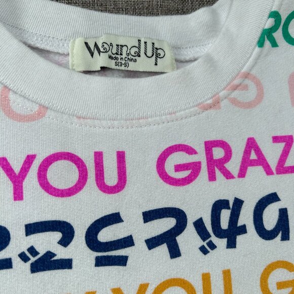 Wound Up Sweatshirt Top Women's Small Multicolor Multilingual Thank You Graphic - Picture 7 of 13